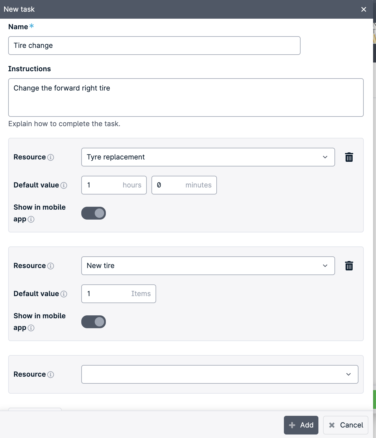 Task setup for tire change