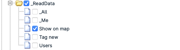 Folder structure with selected items