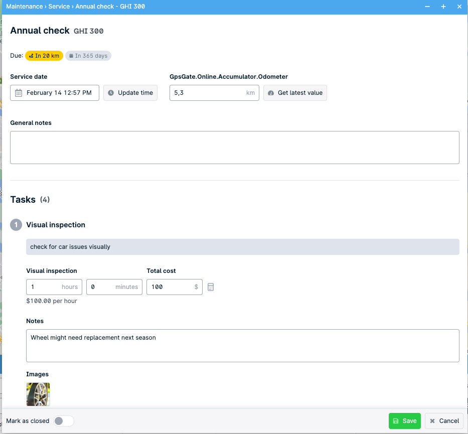 Car maintenance task checklist interface