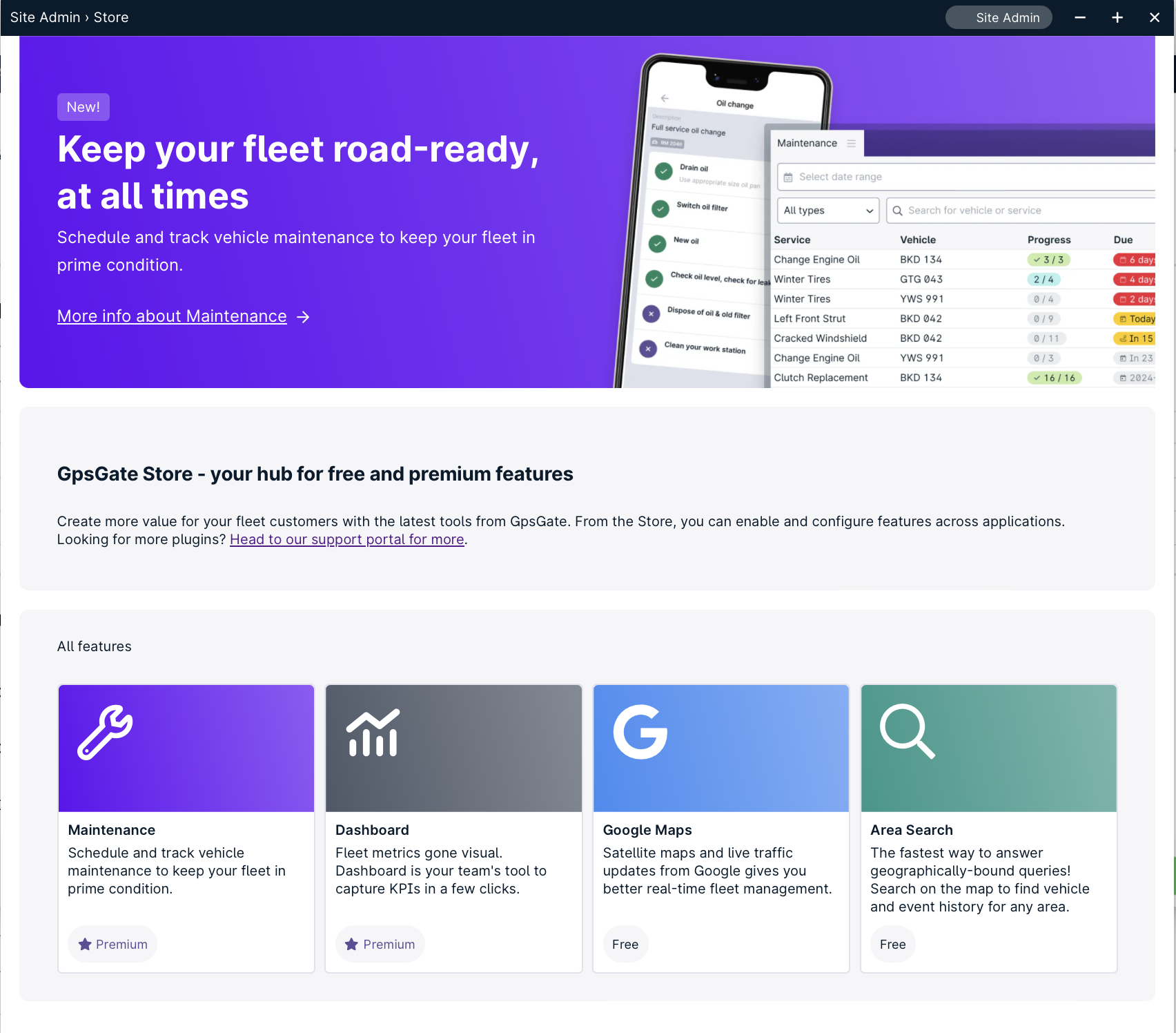 Fleet maintenance and feature store interface