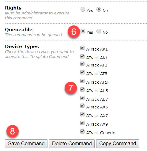 Command settings and device type options