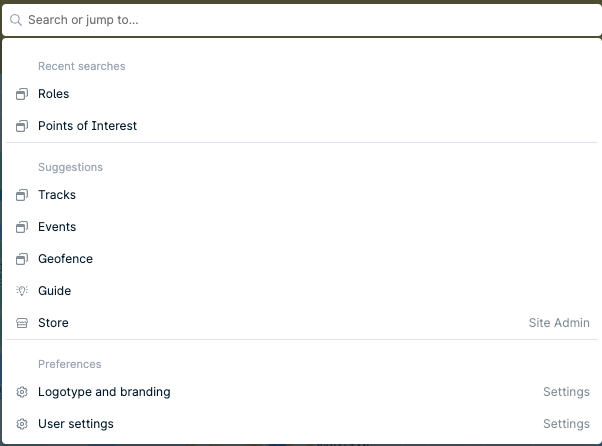 Search menu with recent searches and suggestions.