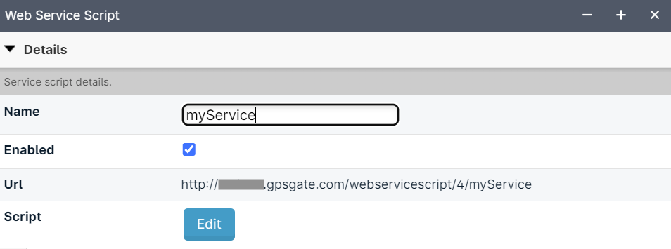 Web service script settings interface