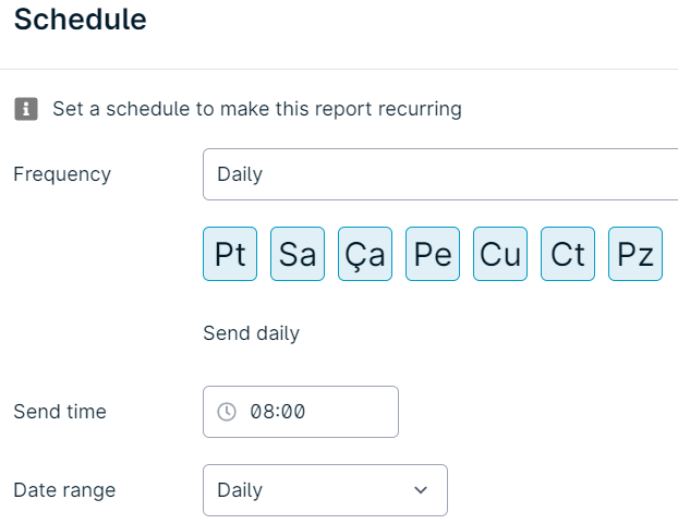 Schedule settings for daily report