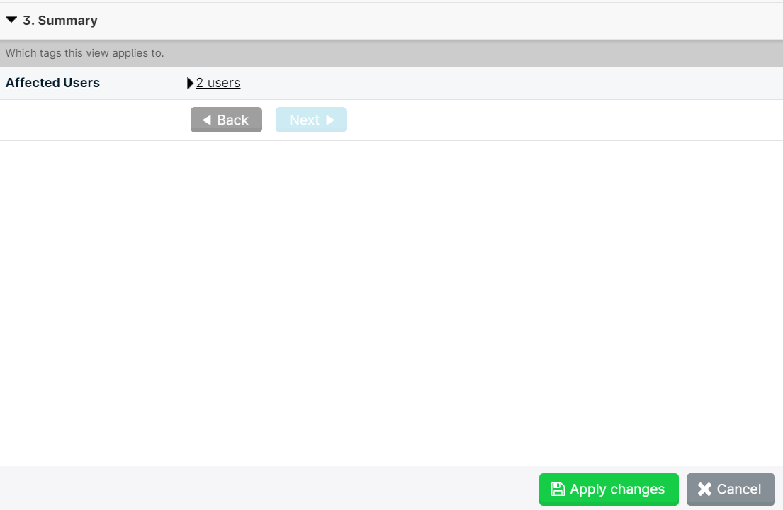 User interface with apply changes button.