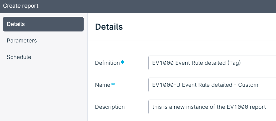 Create report details form interface