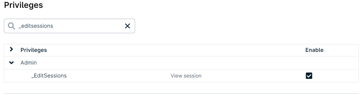 Privileges settings interface