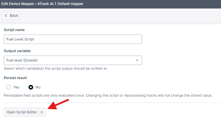 Script editor interface with options.