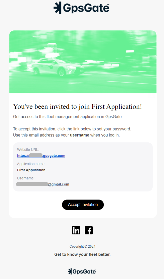 Invitation to join GpsGate application