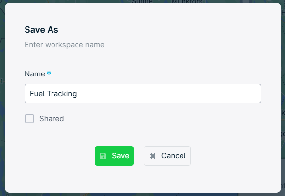 Save As" dialog with "Fuel Tracking" name.