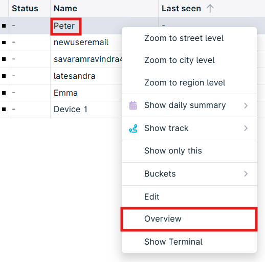 Dropdown menu with options highlighted.