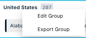 Dropdown menu with edit and export options