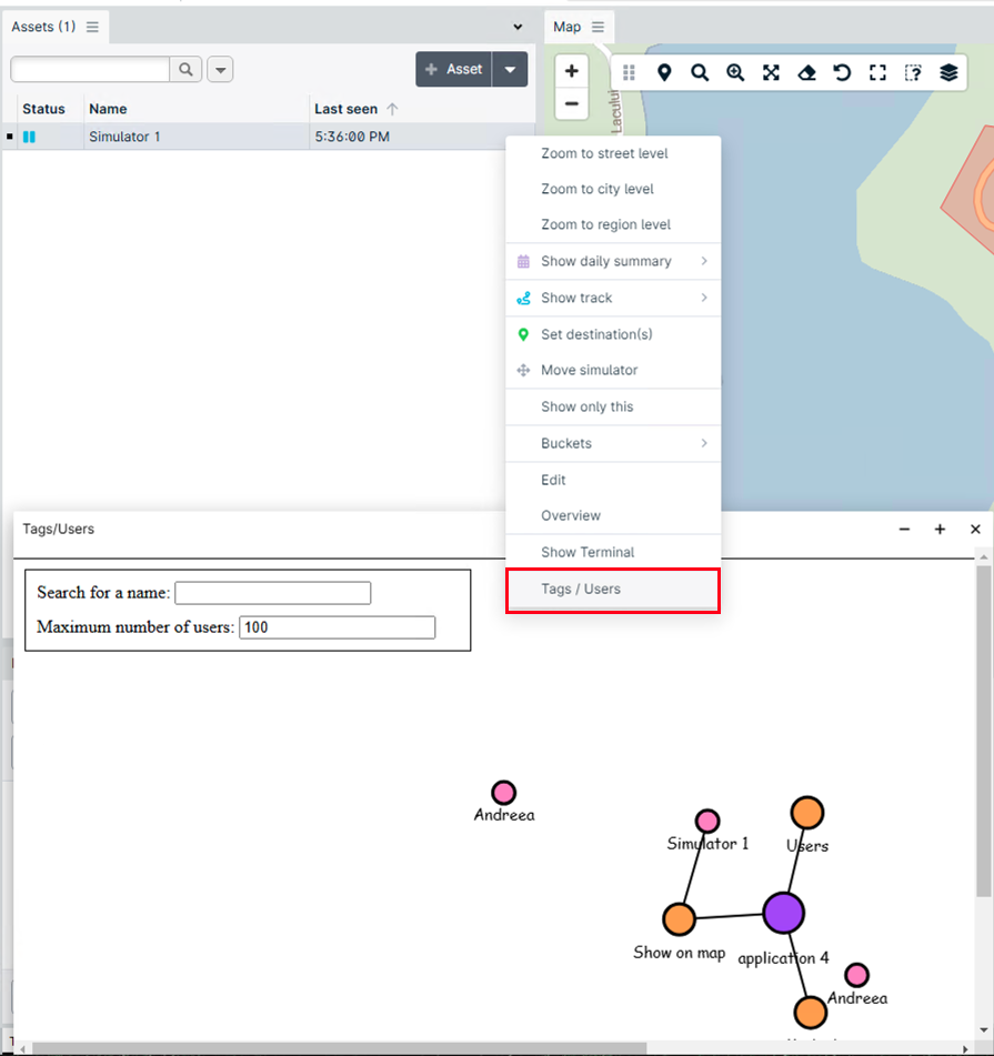User interface with map and search options.