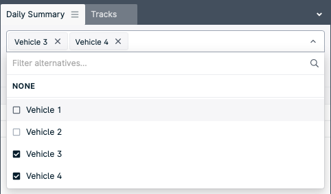 Vehicle selection menu with options checked.