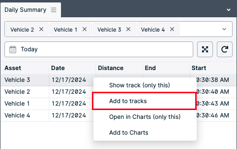 Add to tracks" option highlighted in menu.