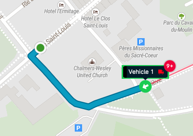 Map with vehicle route and location