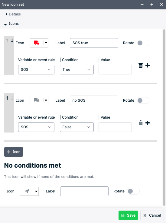 Icon set configuration screen