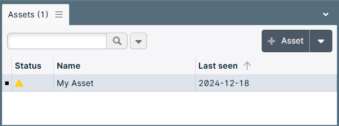 Asset list with status and last seen date.