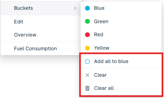 Menu with color options and actions.