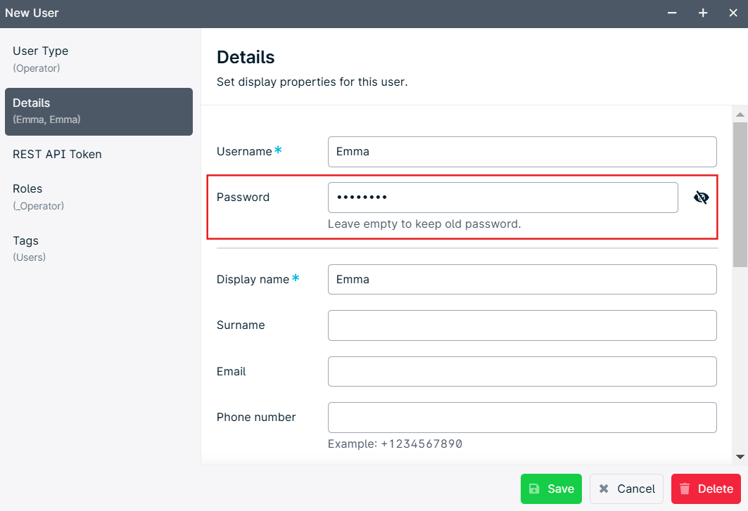 User account creation form interface.