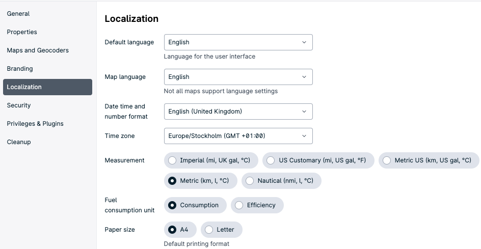 Localization settings menu screenshot