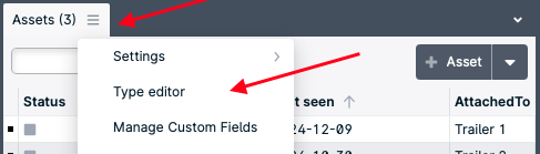 Dropdown menu with 'Type editor' option