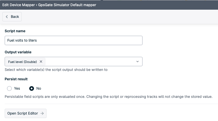 Device Mapper Script Settings Screen