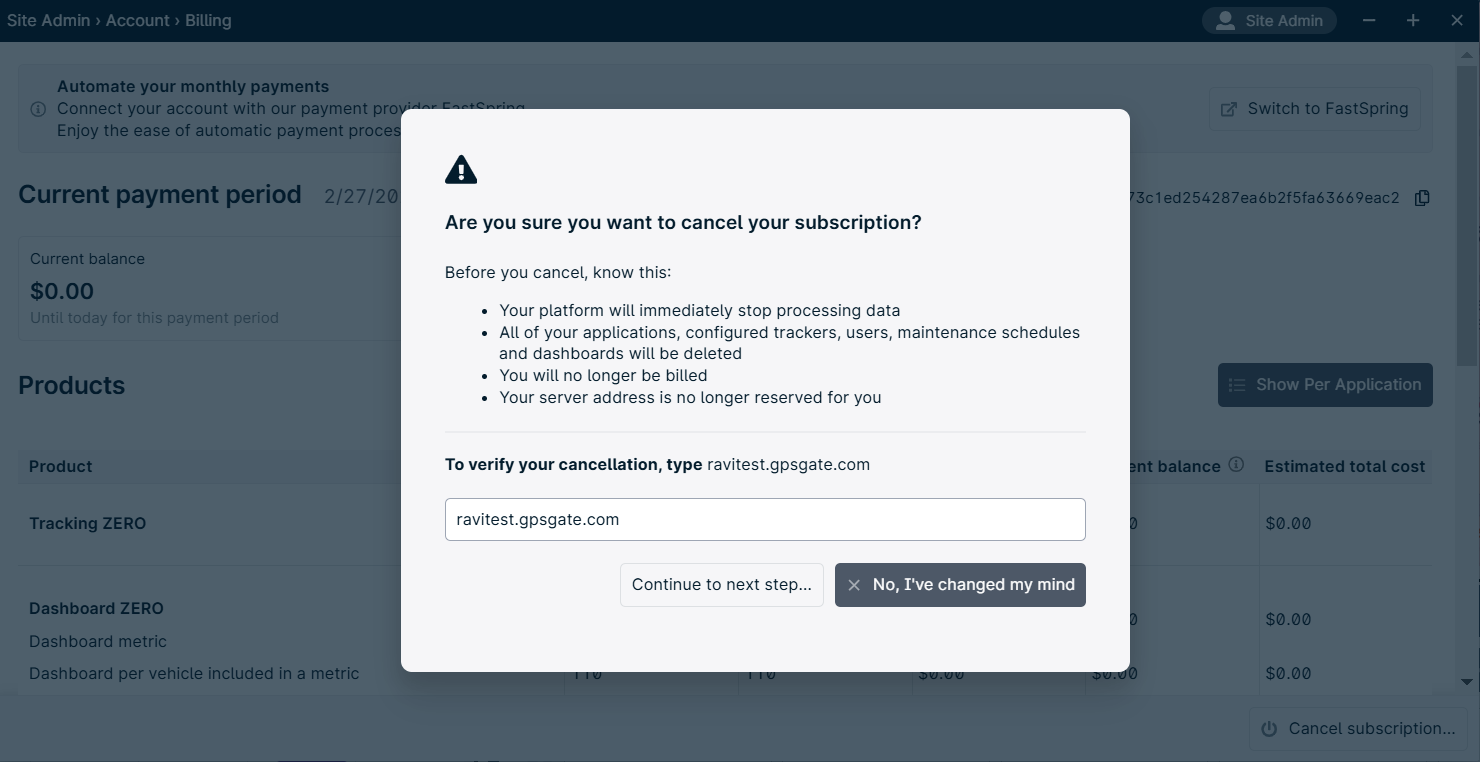 Subscription cancellation confirmation prompt.