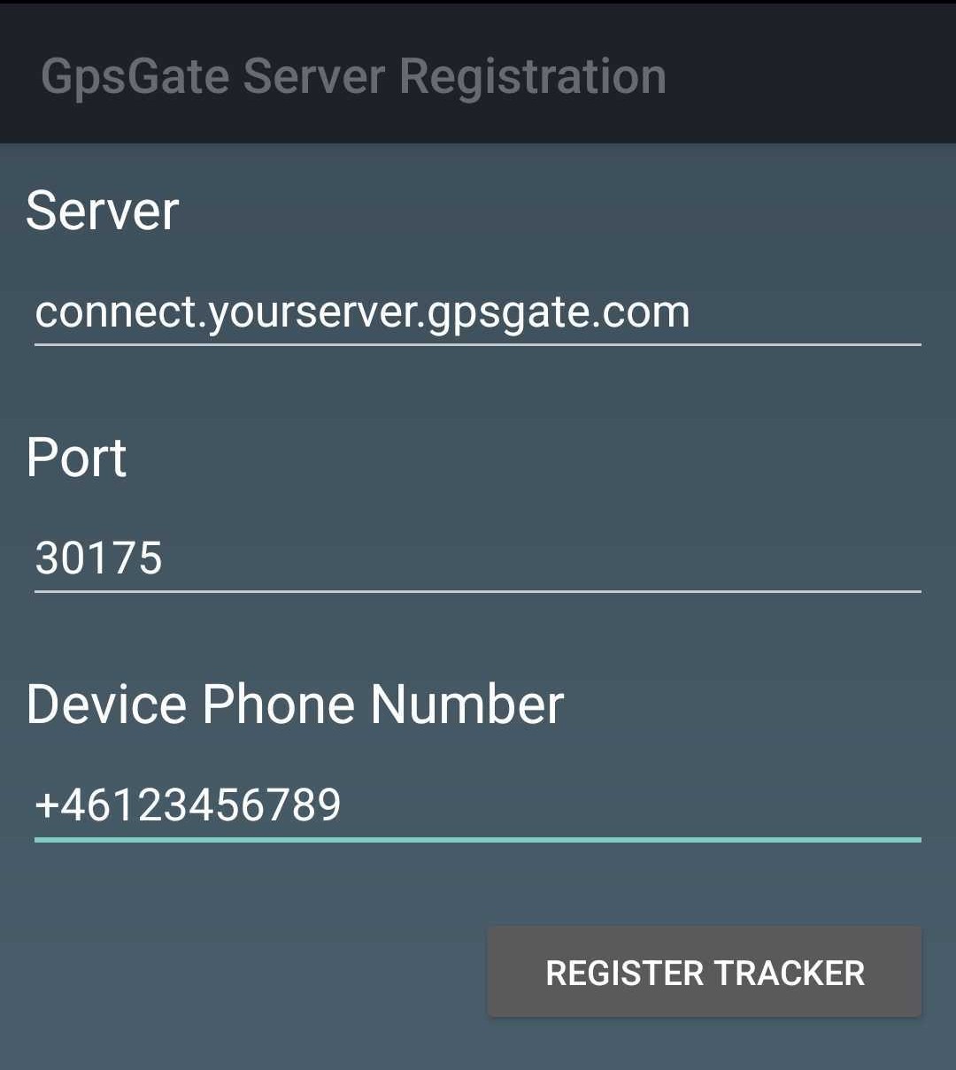GpsGate server registration form