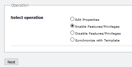 Enable Features/Privileges option selected.