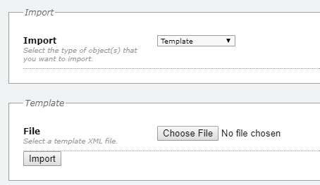 Import template file selection interface