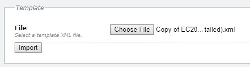 File upload interface with import button.