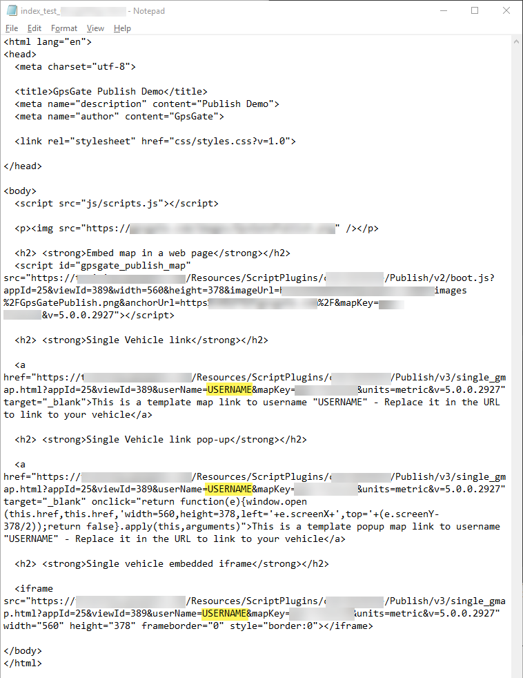 HTML code for GpsGate Publish Demo